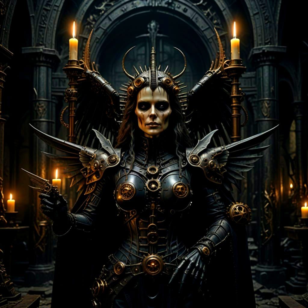Demonic Steampunk Figures in Dark, Hyperrealistic Style