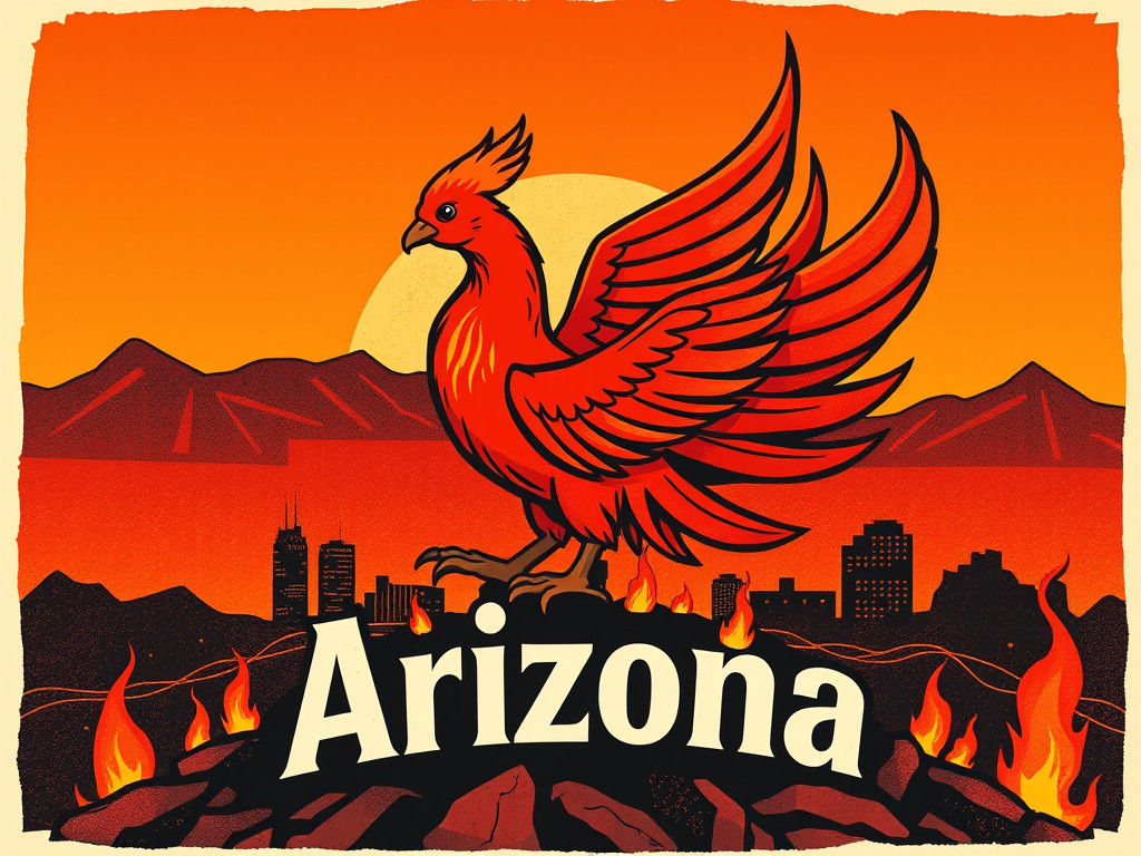 Phoenix Rising Over Arizona: Abstract Digital Illustration