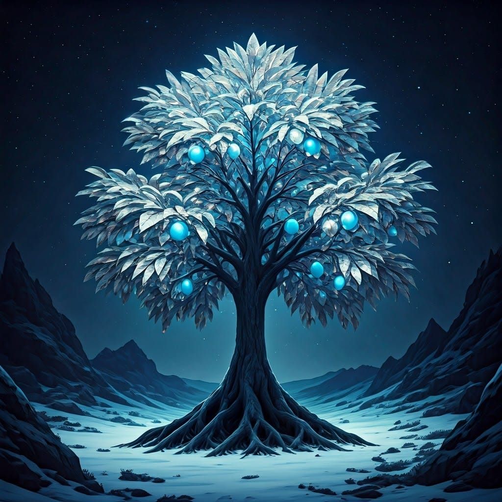 Silver Flumango Tree Glows Under Night Sky
