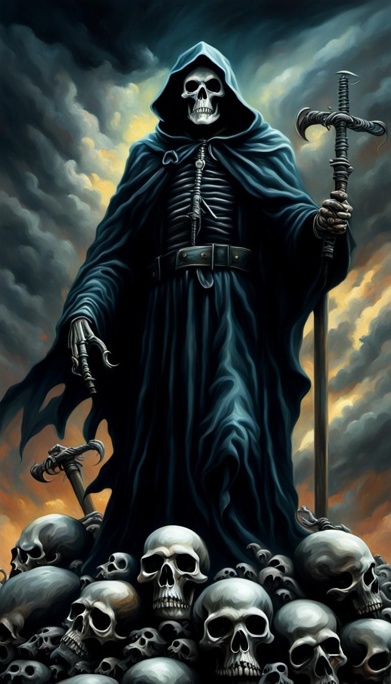 Surreal Metal Grim Reaper Oil Painting