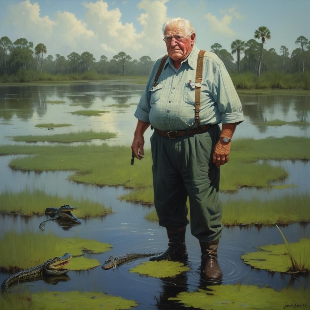 German Tourist's Florida Swamp Adventure: Gurney-Style Oil P...