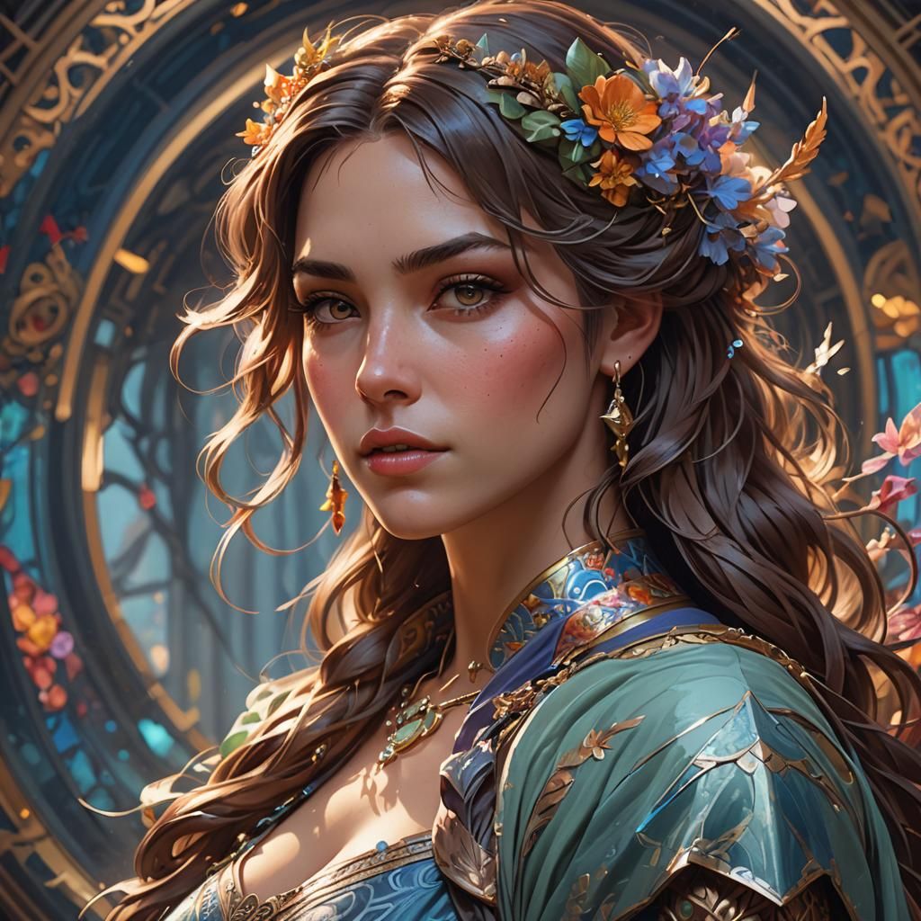 Detailed Portrait of Beauty in Art Nouveau Style