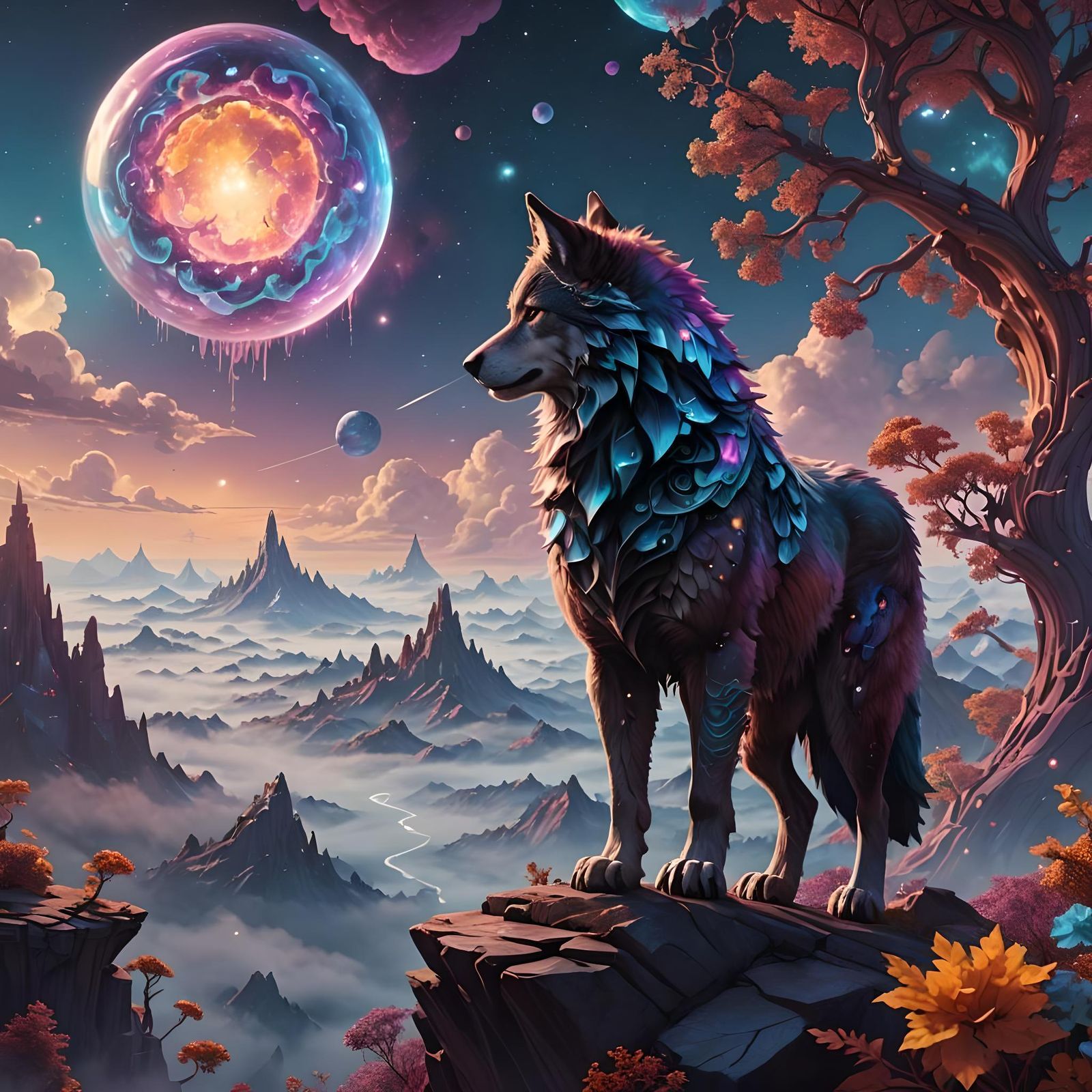 Jelly Anthro Wolf Gazing at Fractal Sky