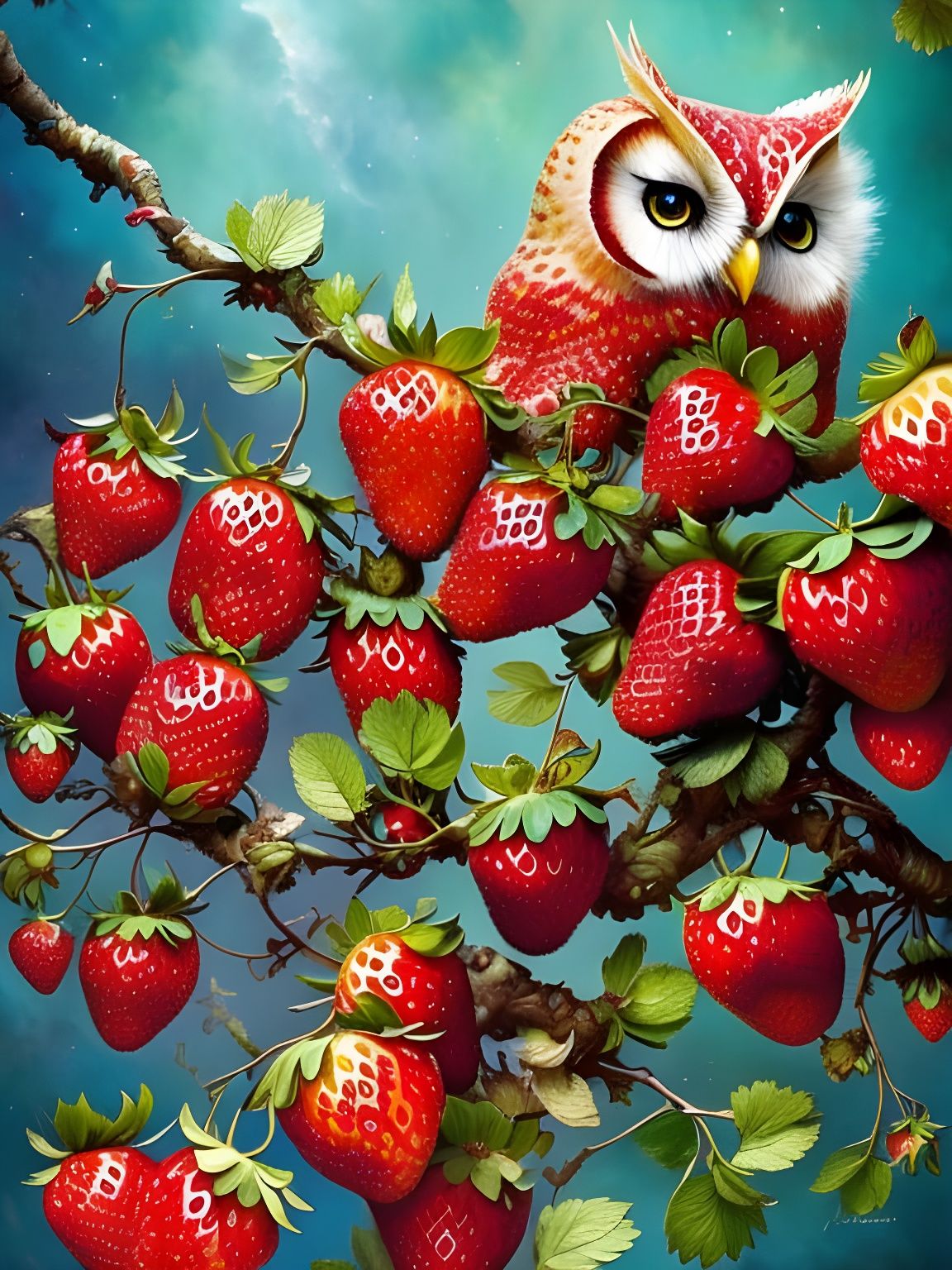 Chibi Strawberry Owl in Fantasycore Forest
