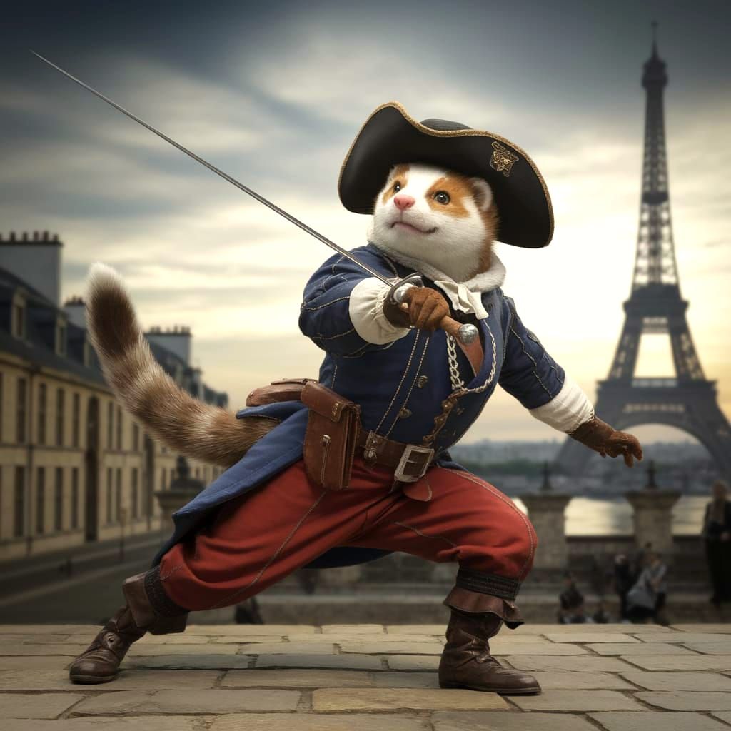 Ferret Musketeer Charging Forward in 17th Century Paris