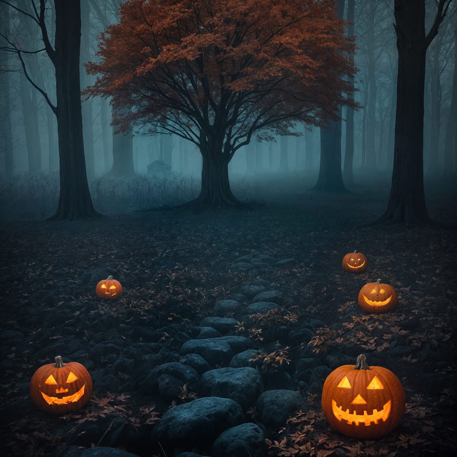 Haunted Halloween Night with Autumn Elements