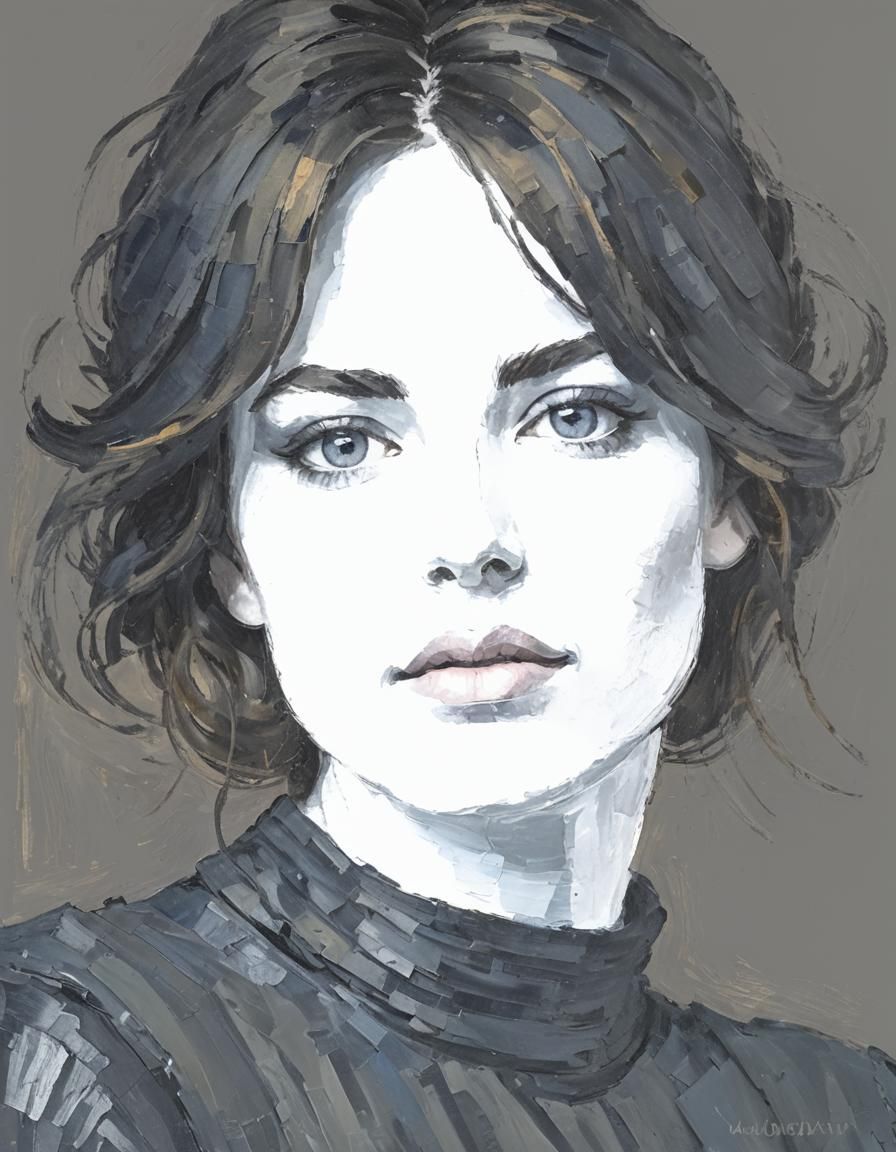 Sapphire-Eyed Woman: Impasto Portrait in Soft Light