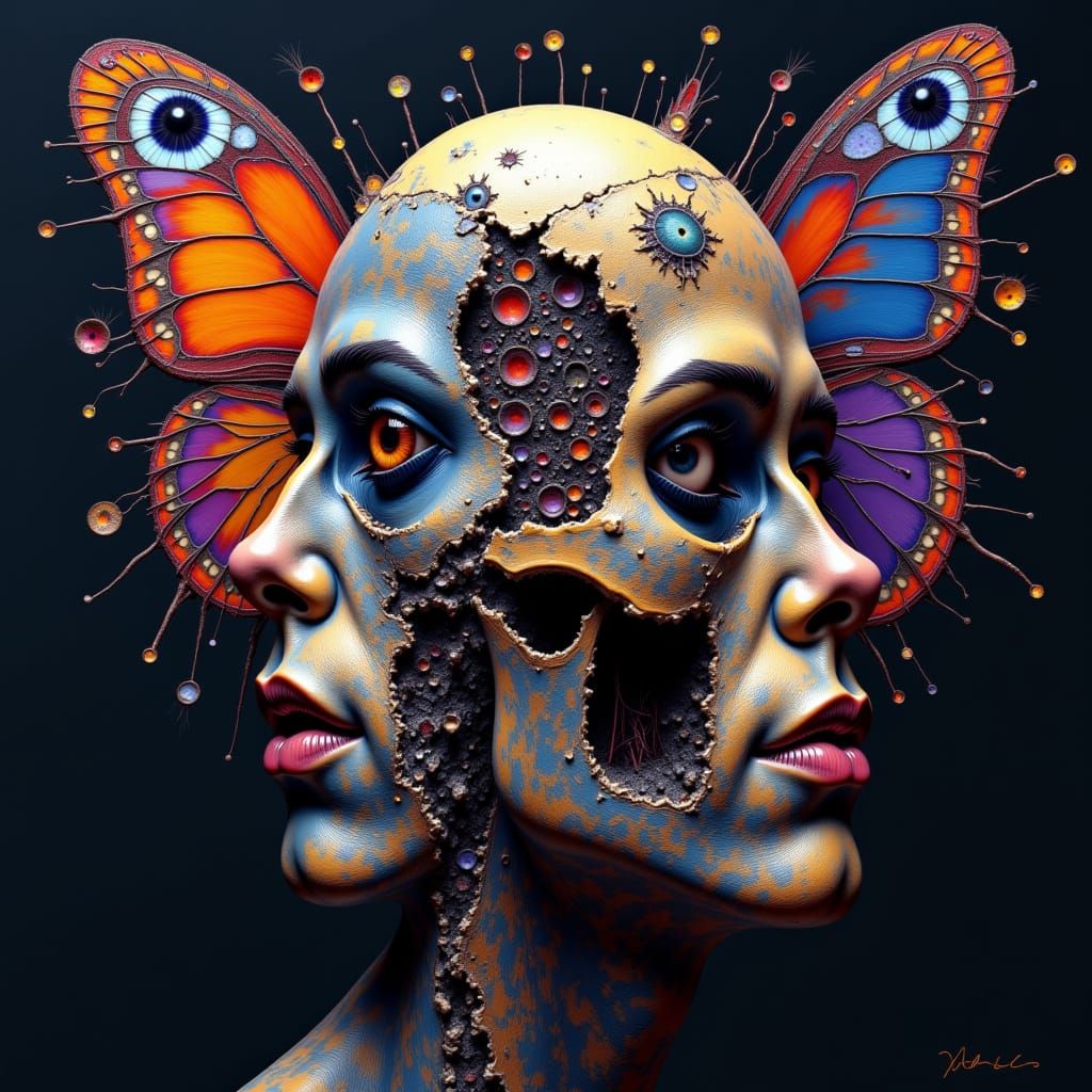 Intricate Double Exposure Portrait with Butterfly Wings and ...