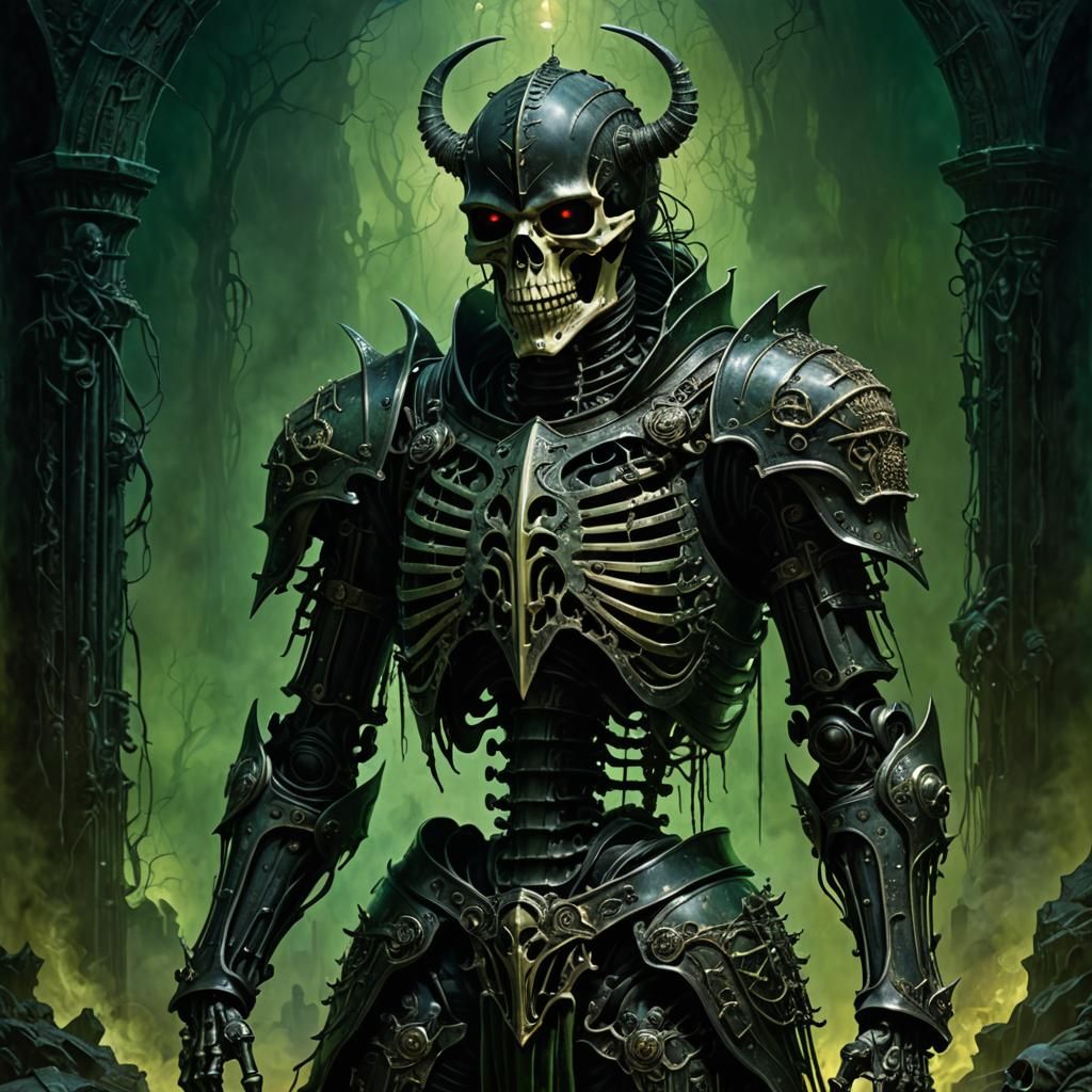 Gothic Skeleton Knight in Biomechanical Style