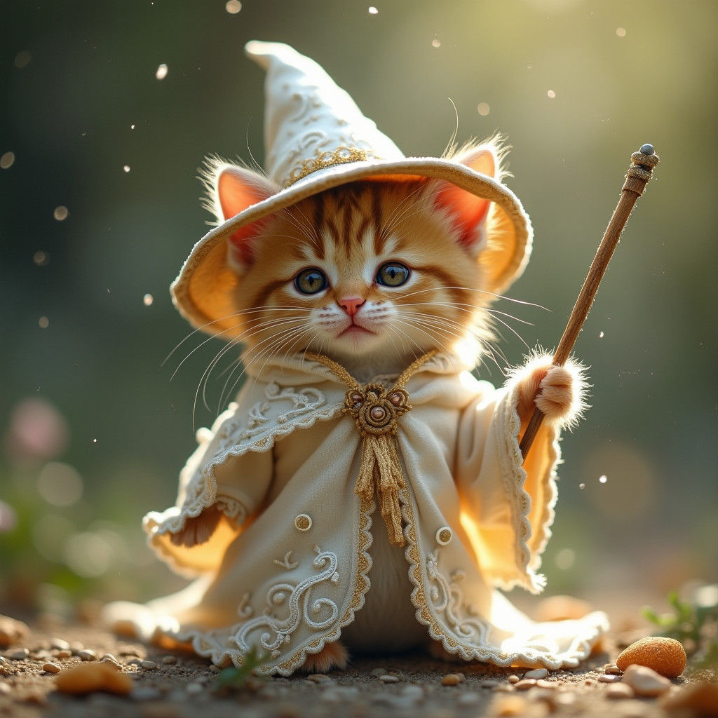 Kitten Wizard in Whimsical Storybook Style