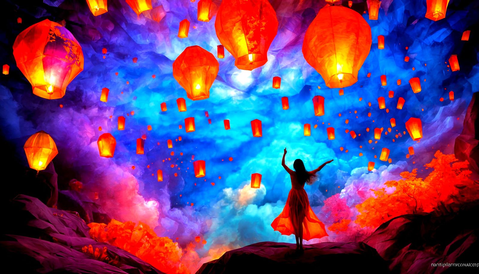 Cosmic Lanterns in Psychedelic Dreamscape