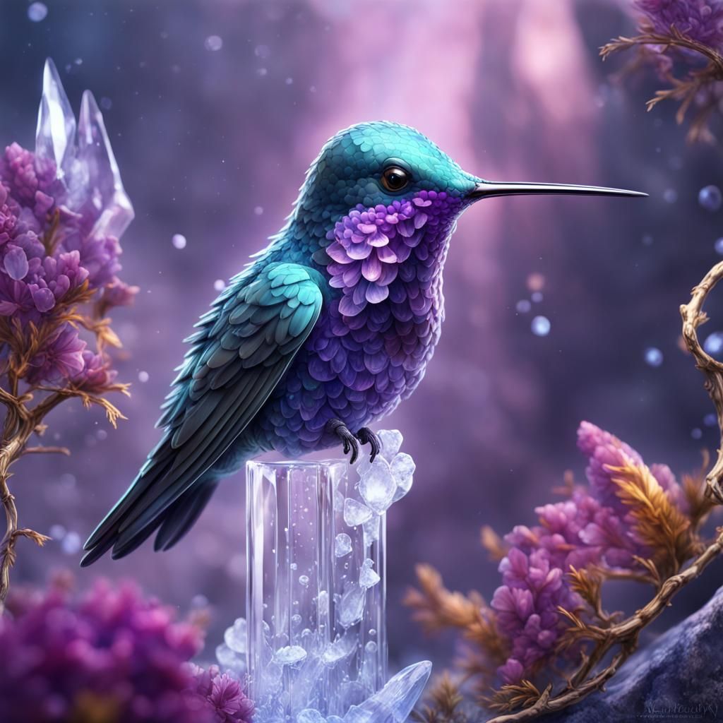 Amethyst Hummingbird Frozen in Time: Digital Art