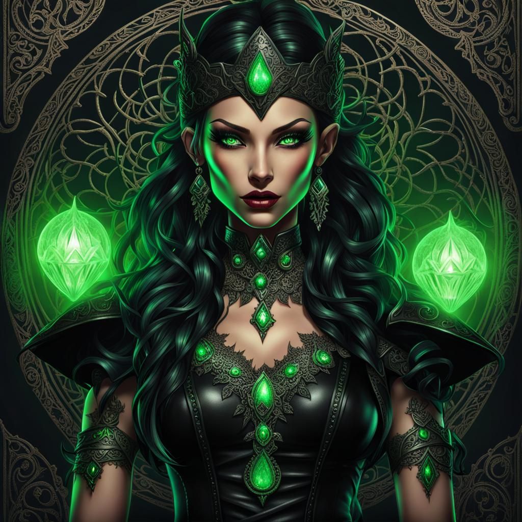 Dark Elf Witch with Green Tattoos