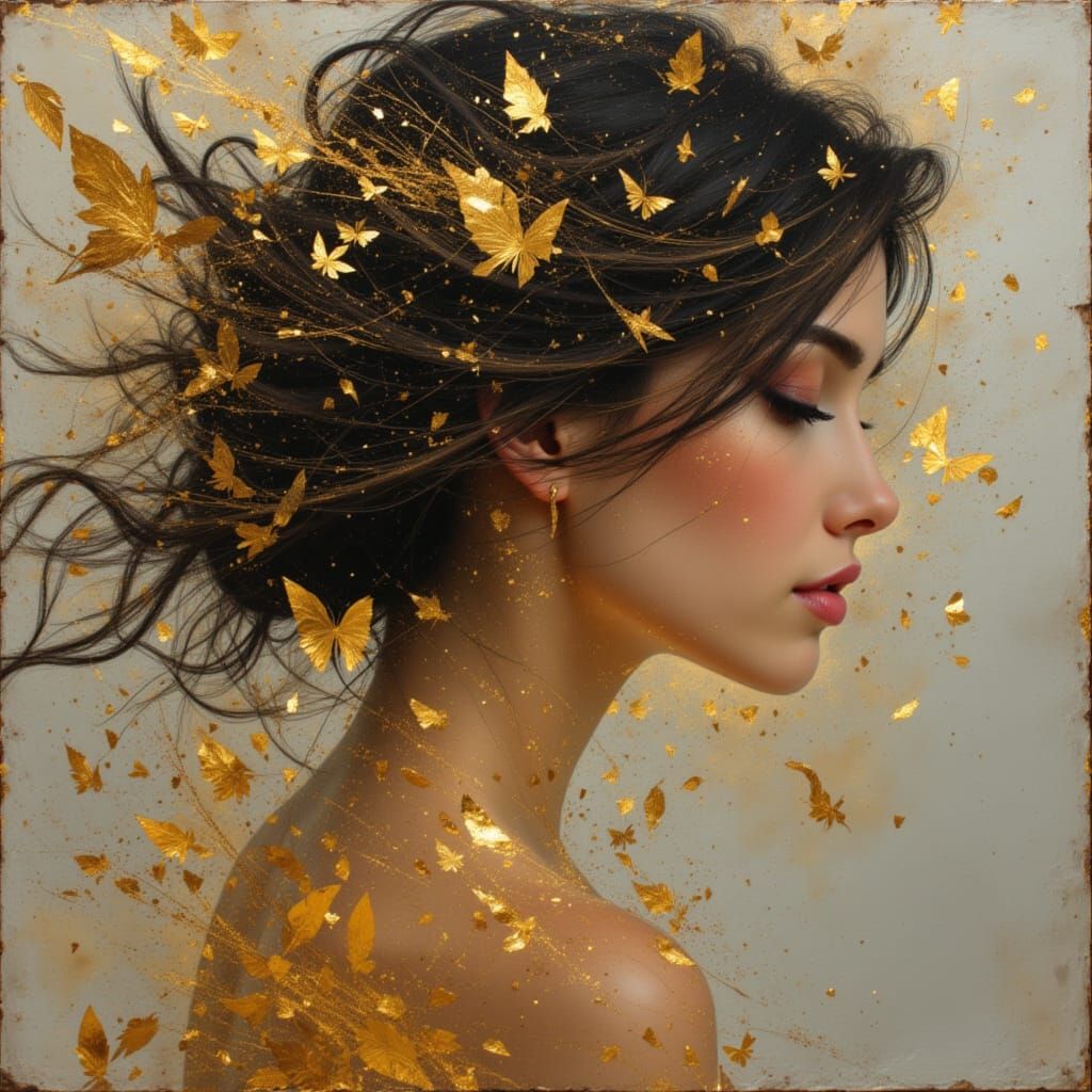 Abstract Black and Gold Shattered Portrait