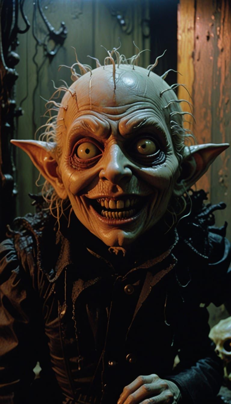 Surreal Film Scene: Vampire Doll Meets Lady in Radiator