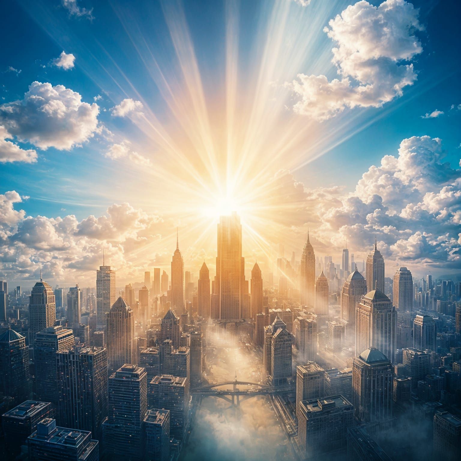 Abstract City of Light in the Clouds