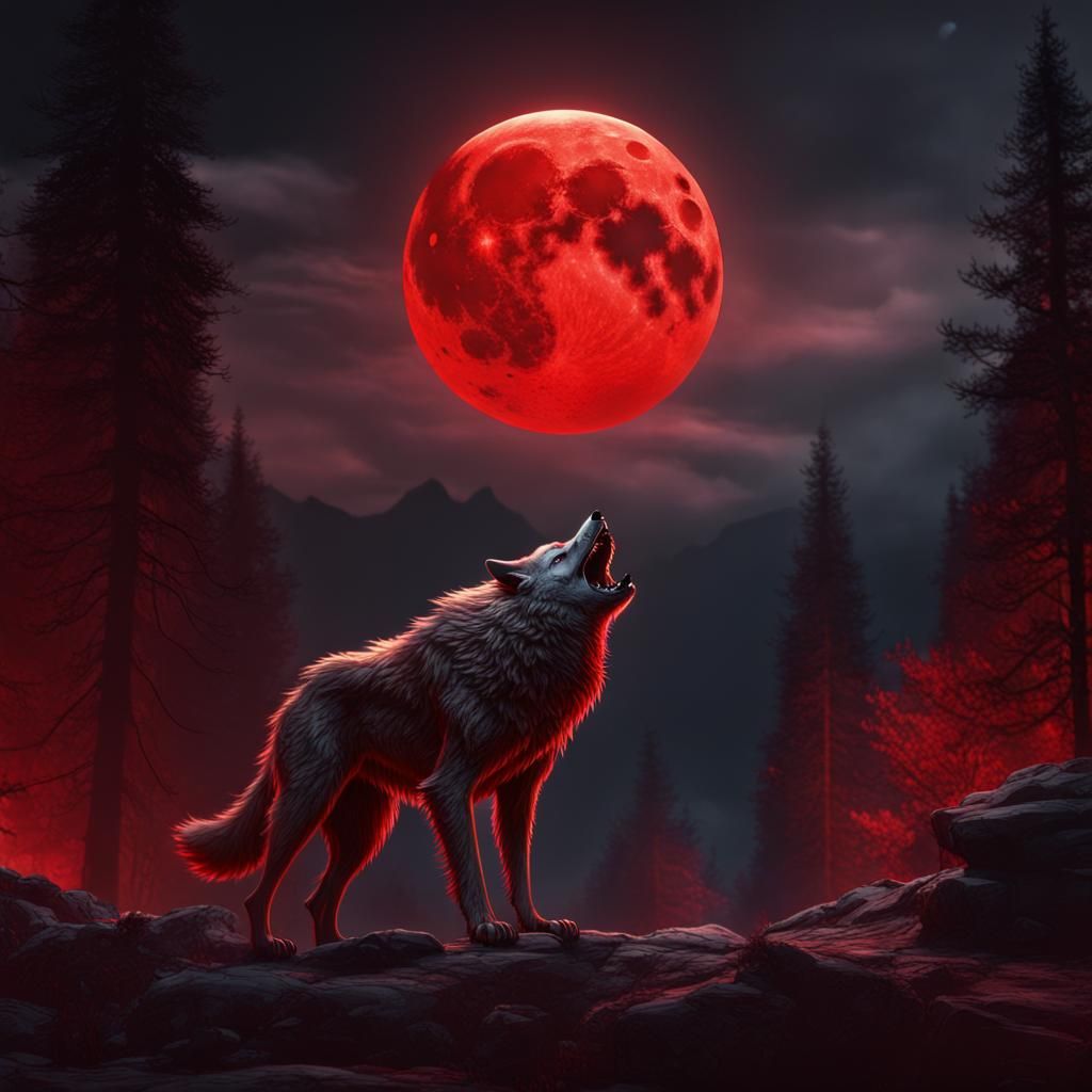 Werewolves Howling at Blood Moon: Fantasy Concept Art