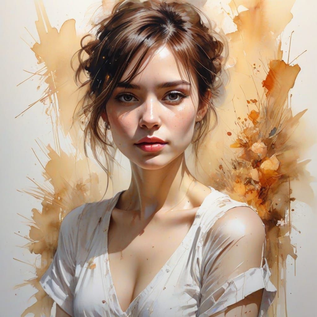 Woman in Elegant Attire as Expressive Watercolour