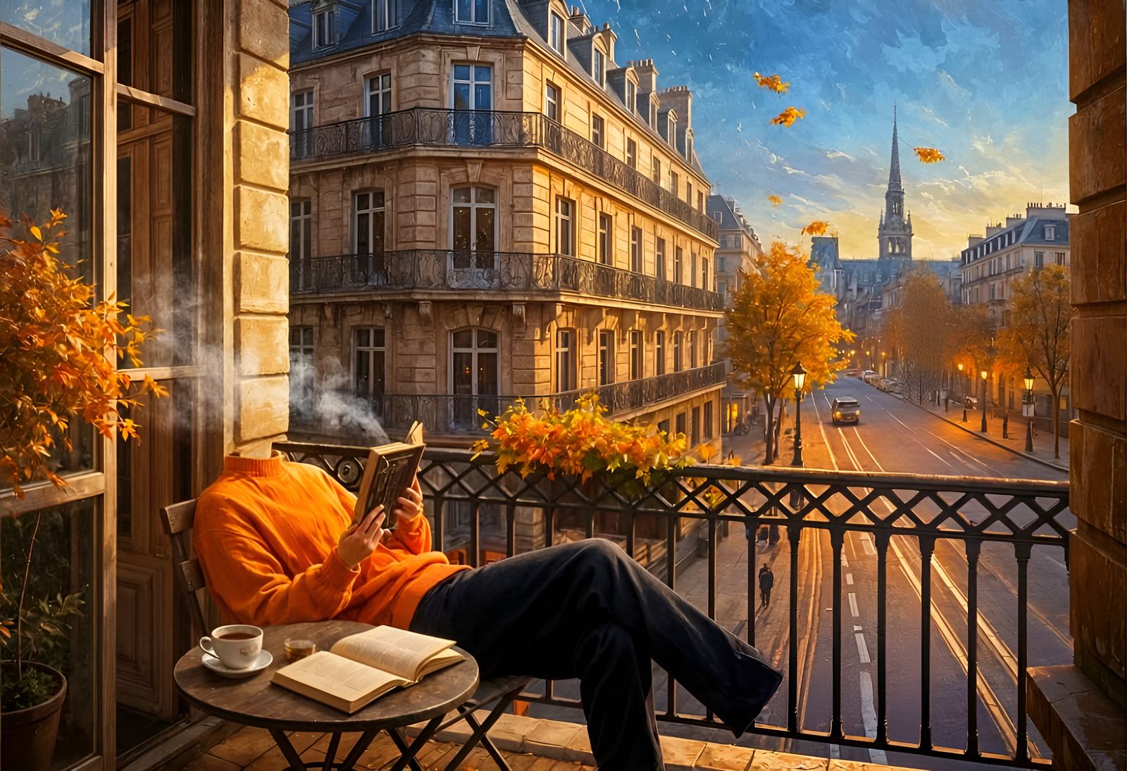 Man on Balcony in Autumn Light