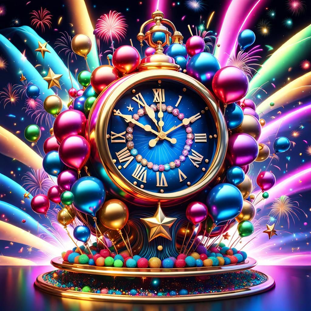 New Year's Eve Clock in Candyland Art Style