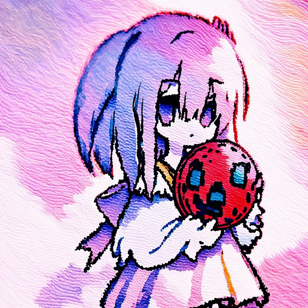 Girl with Watermelon in Impressionistic Summer Garden