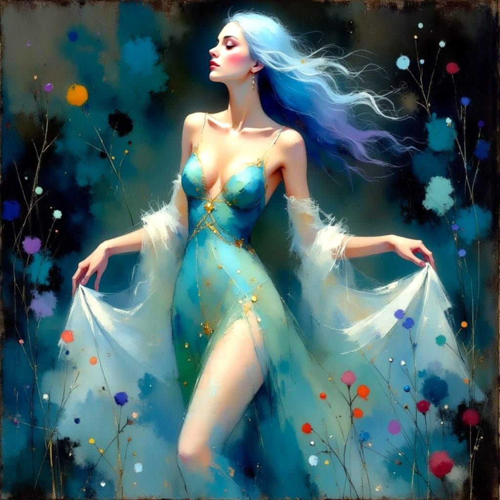 Dreamy Vignette of Elegant Noir Female in Oceanic Dreamscape