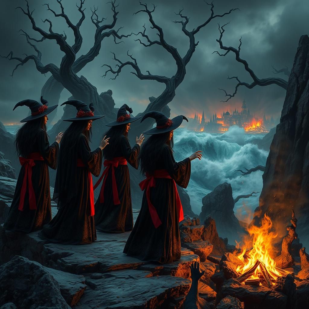 Witches' Coven Summons a Tempest in Dark Fantasy Art