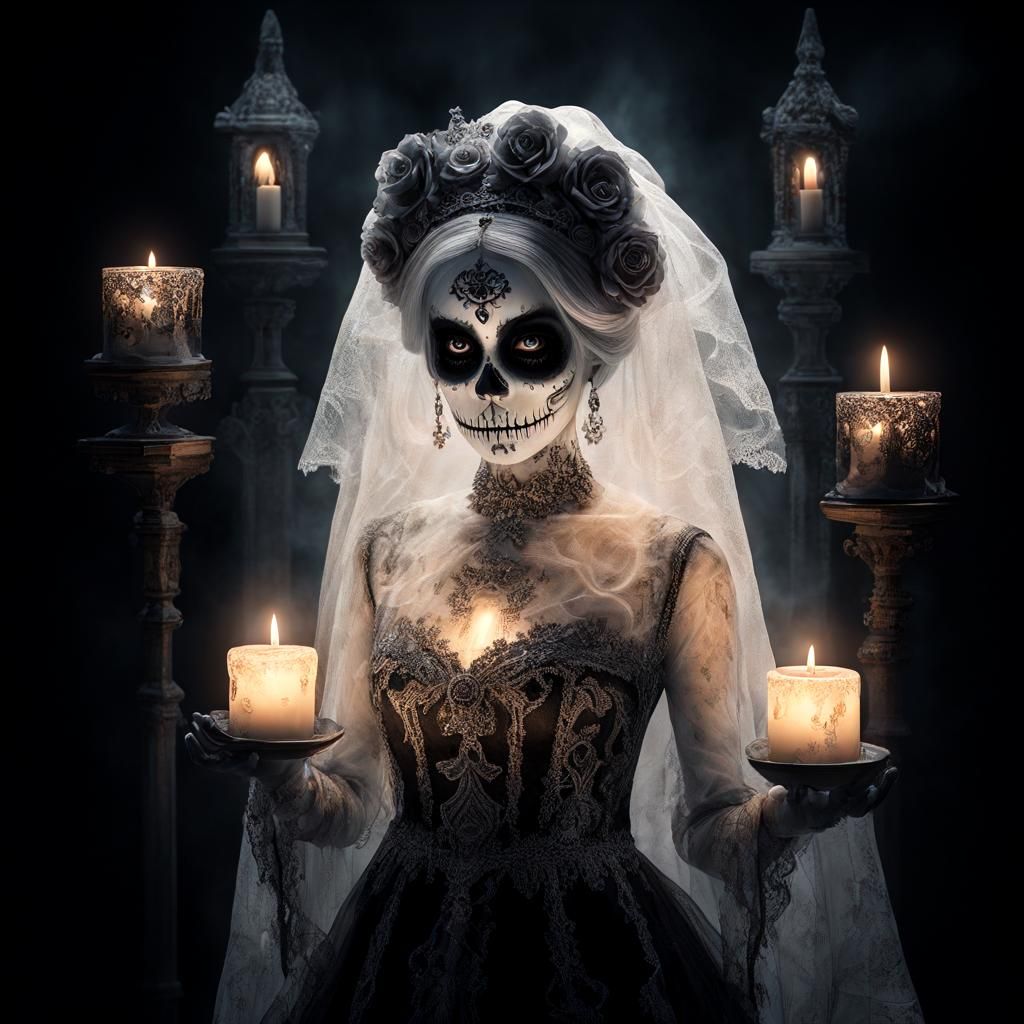Ghost with Día de Muertos Filigree in Gothic Style