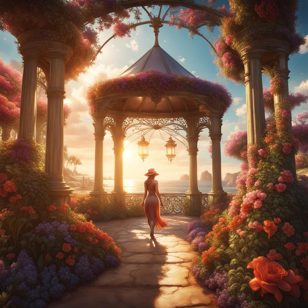 Gazebo Scene with Magical Flowers in Vixen Art