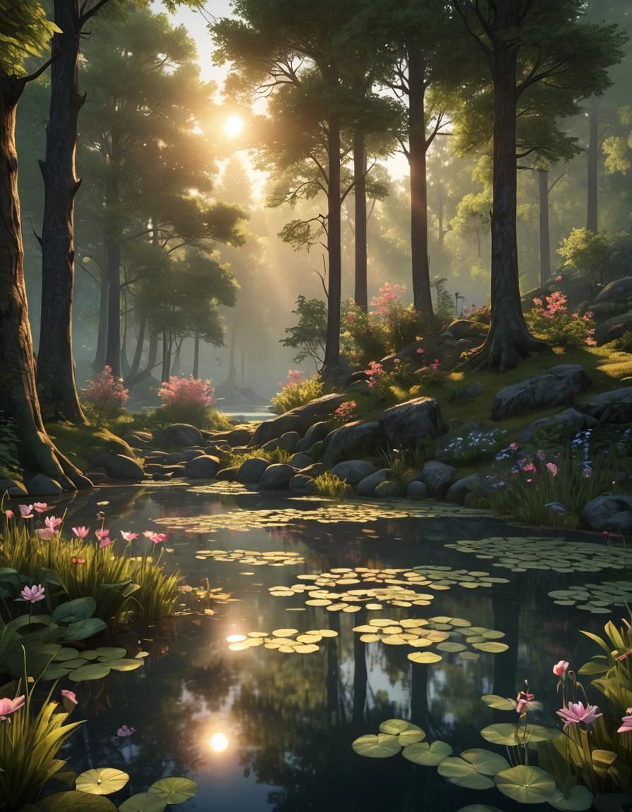 Ethereal Sunset Forest Scene in 3D Unreal Engine