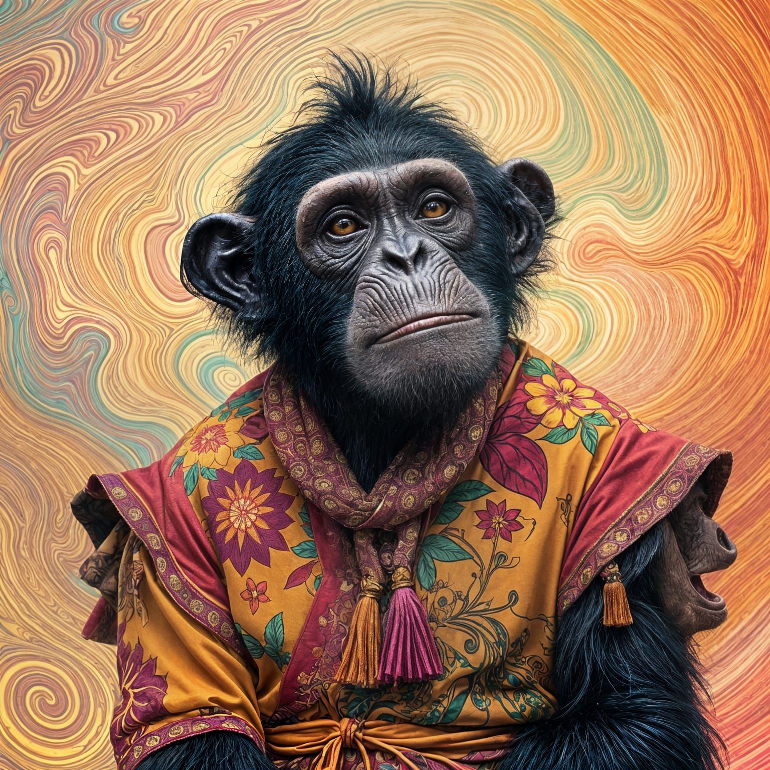 Bonobo Chimpanzee as Psychedelic Hippie Mystic