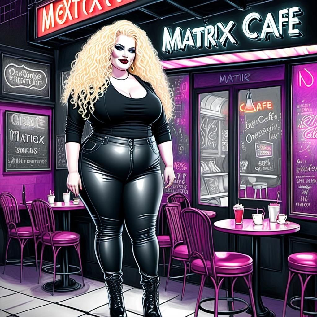 Goth Women Painting Neon Sign: Pencil Sketch