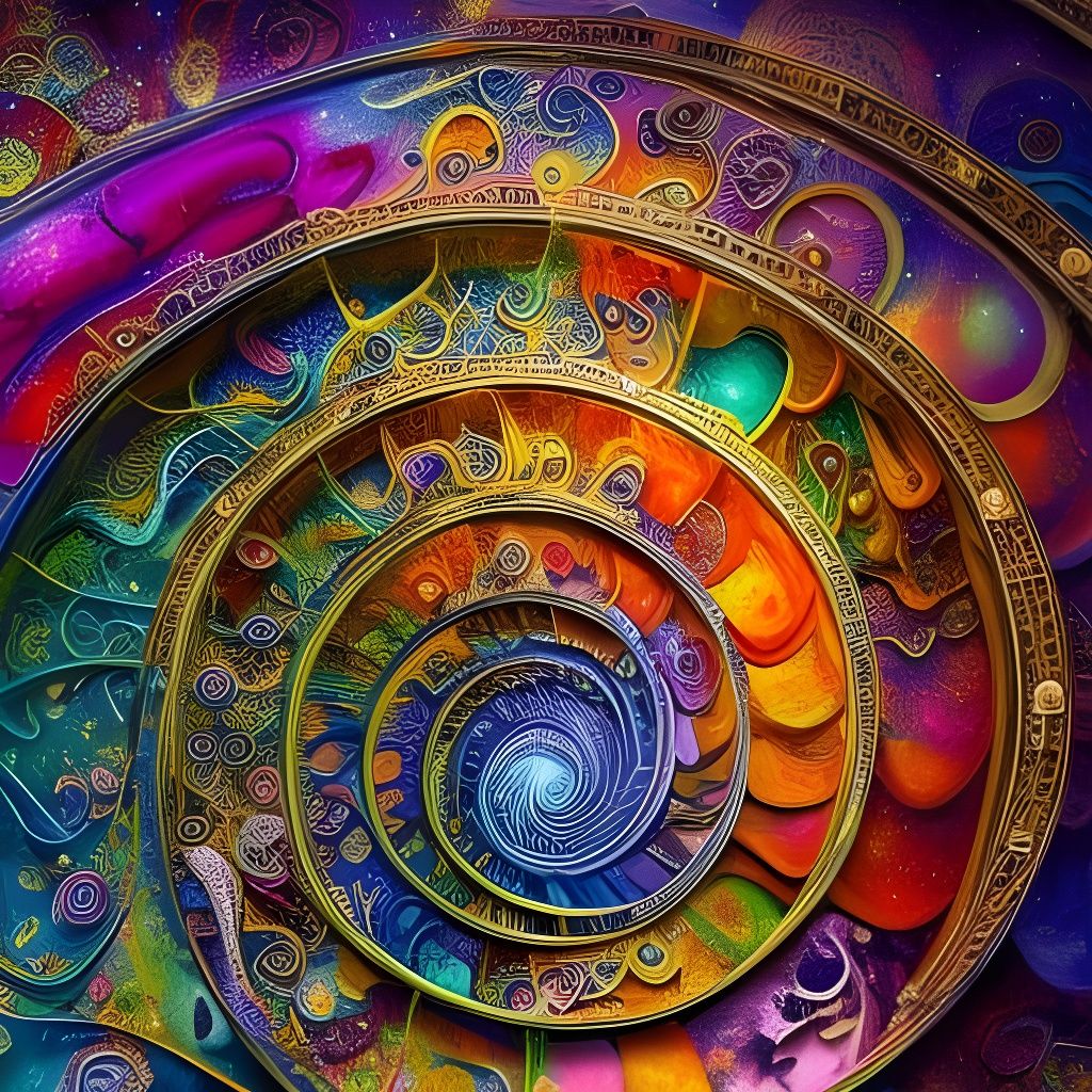 Colorful Spiral Staircase Illustration in Mixed Media
