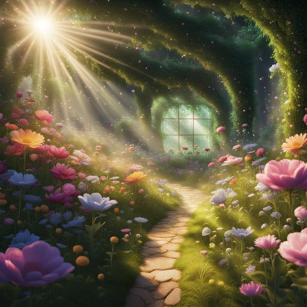 Secret Overgrown Flower Garden with Glittering Light