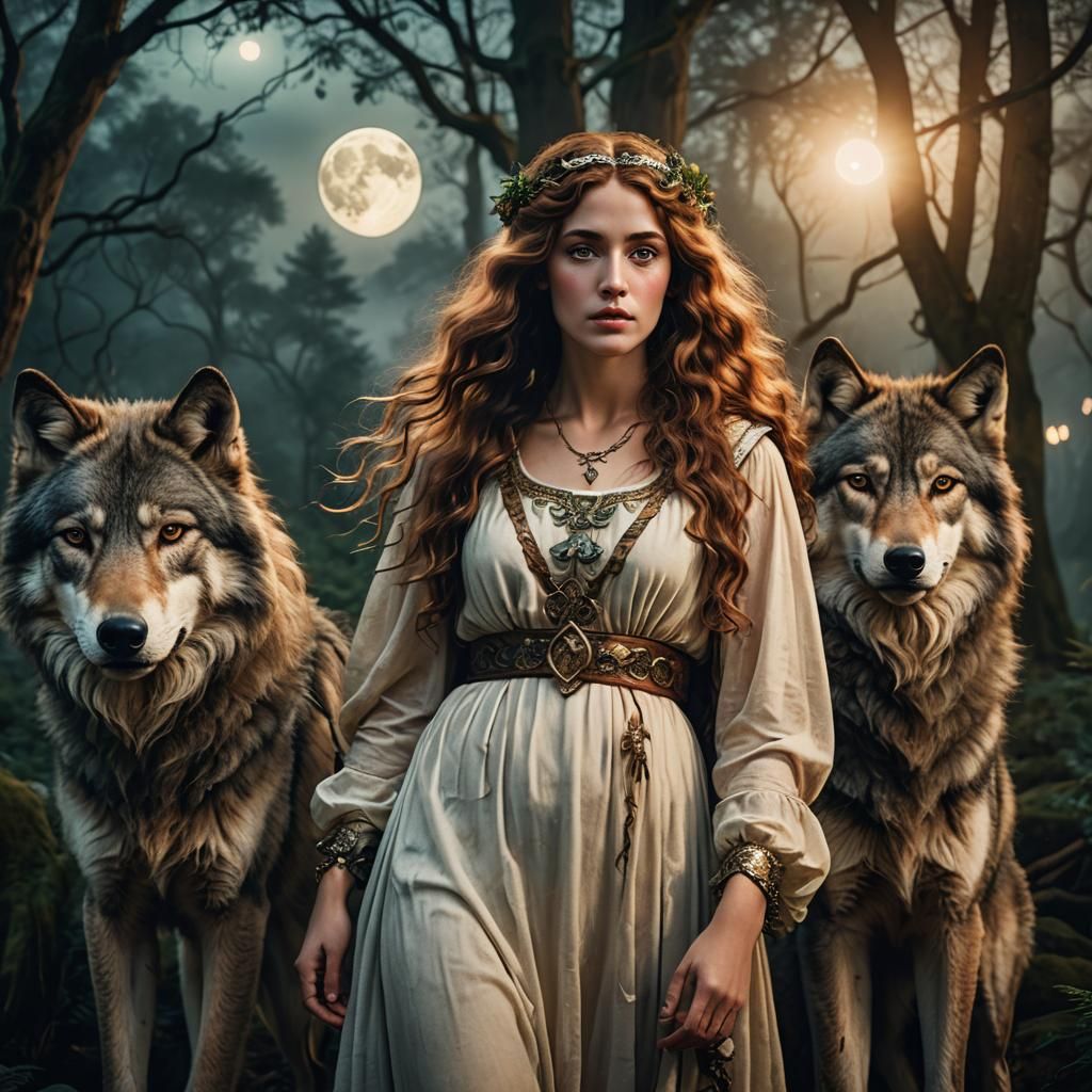 Diana, Goddess of the Moon in Pre-Raphaelite Style