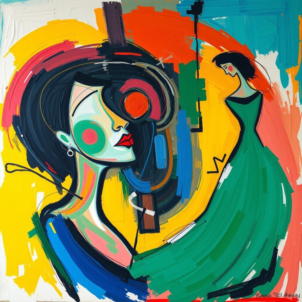 Expressive Artwork Blending Modern Masters in Dynamic Style