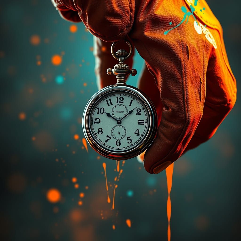 Timekeeper's Gloved Hand in Vibrant Triadic Colors