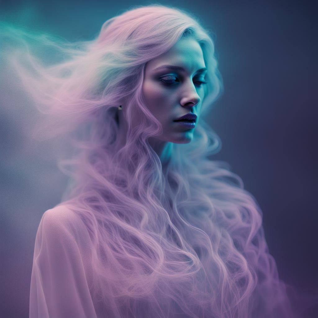 Ethereal Vaporwave Ghost Woman in Haze