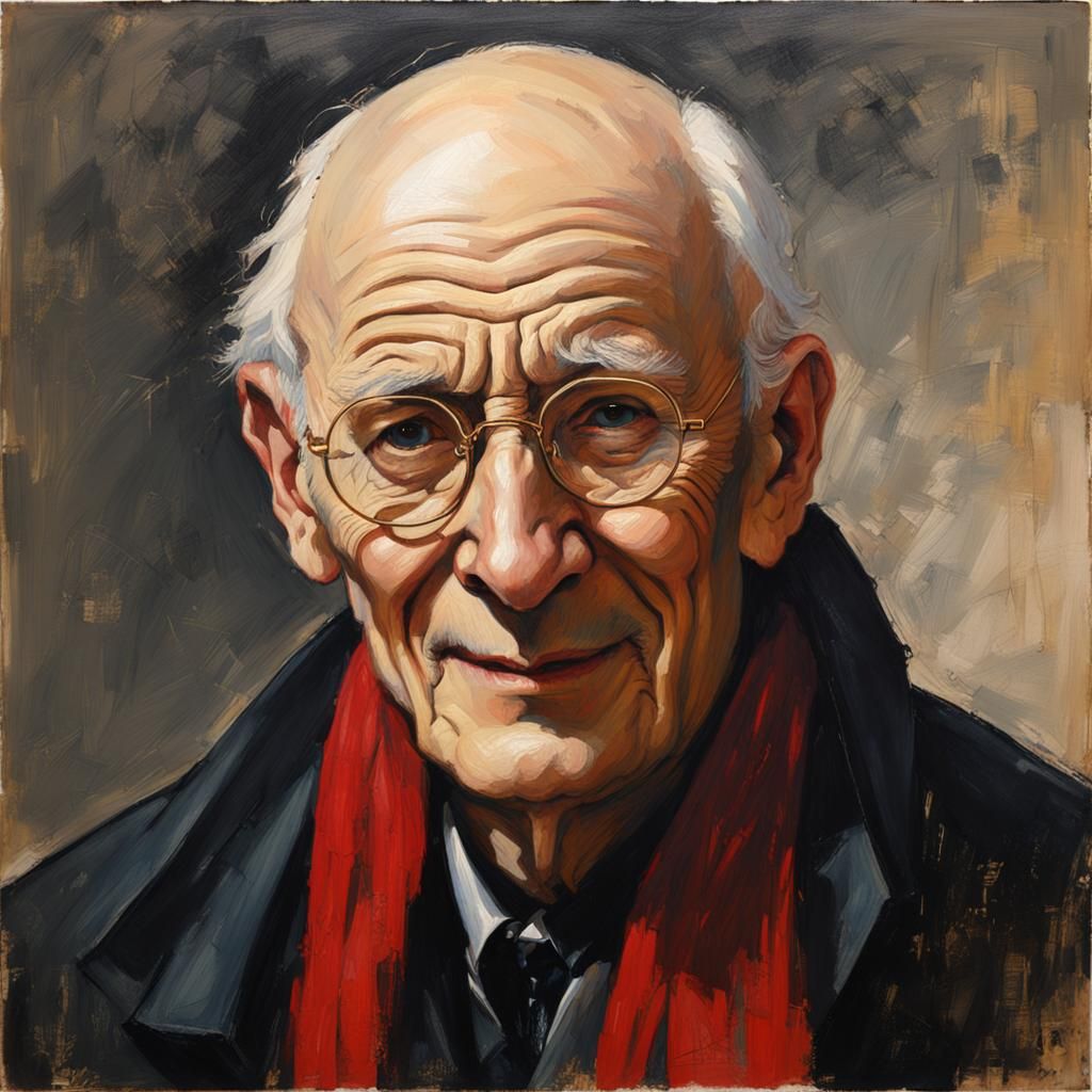 Old Man Portrait with Golden Glasses, Oil Painting