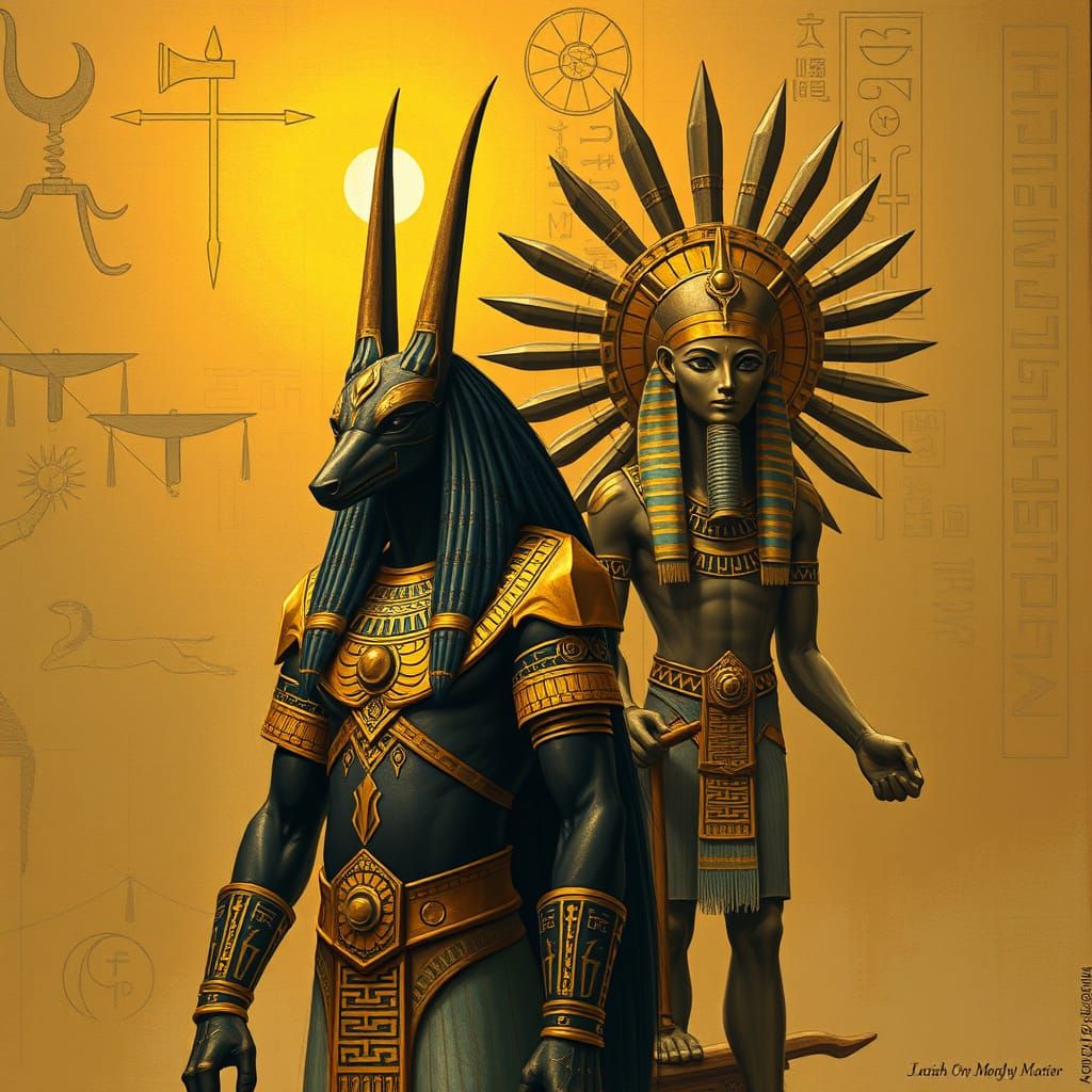 Anubis and Ra in Mystical Egyptian Scene