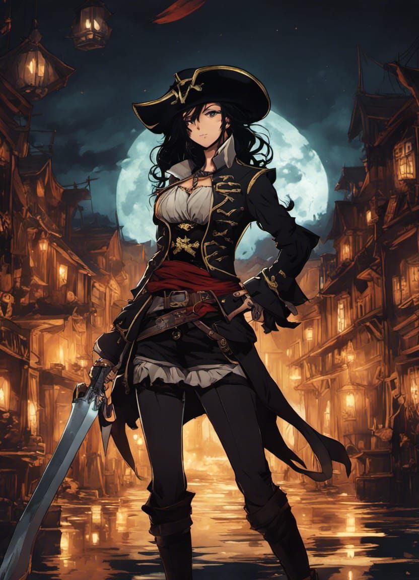 Anime Pirate Girl Portrait in Darkest Dungeon Style