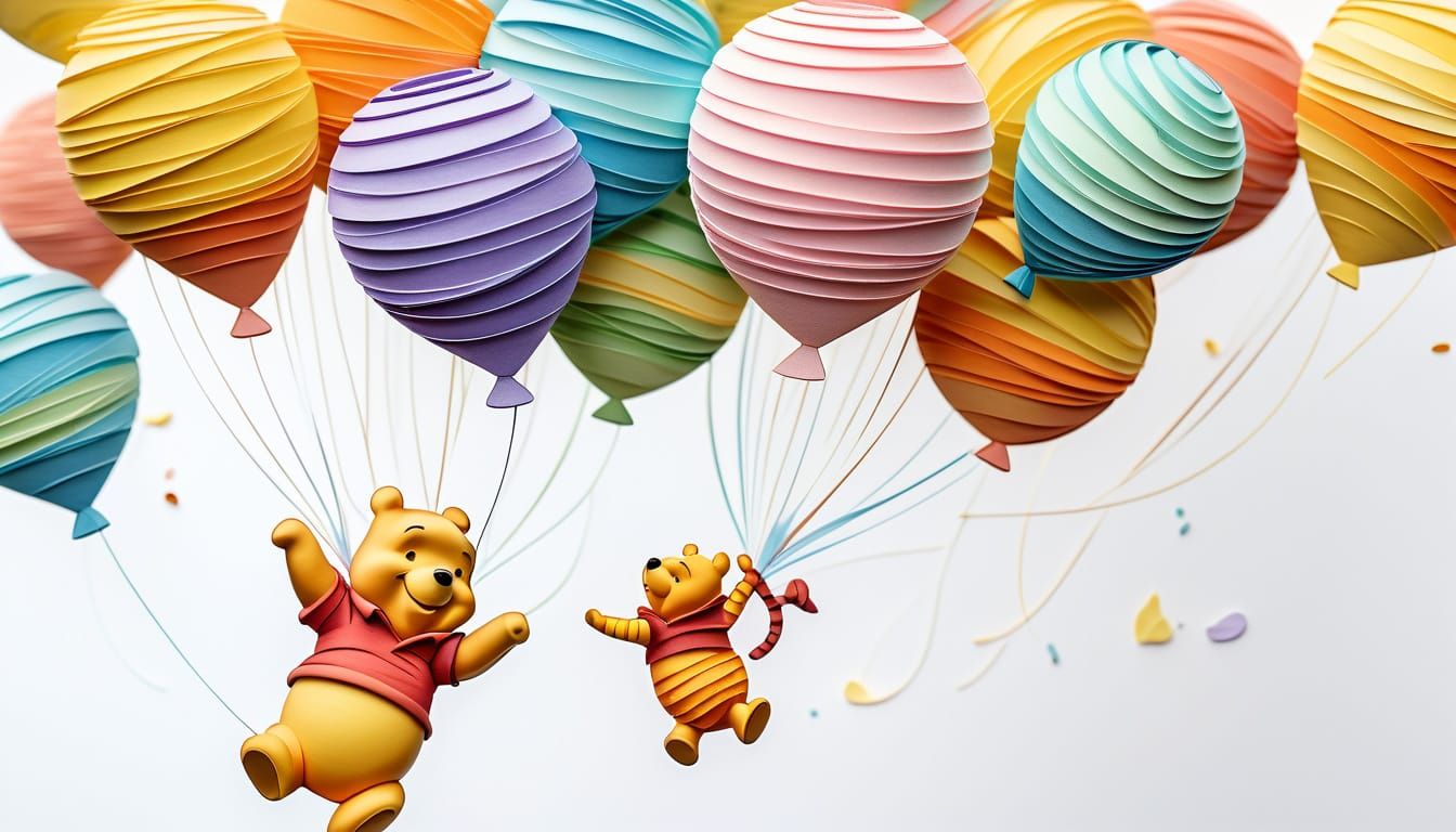 Winnie the Pooh Flying, 3D Quilled Paper Art