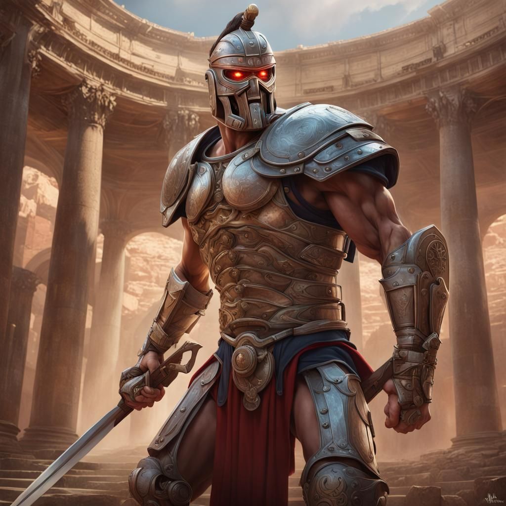 Terminator Gladiator in Roman Coliseum, Digital Art
