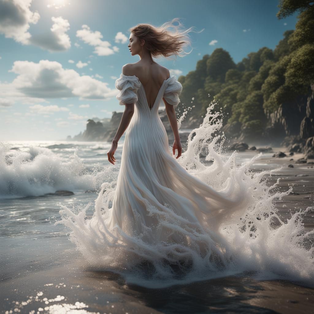 Ocean Foam Woman: Detailed Fantasy Concept Art