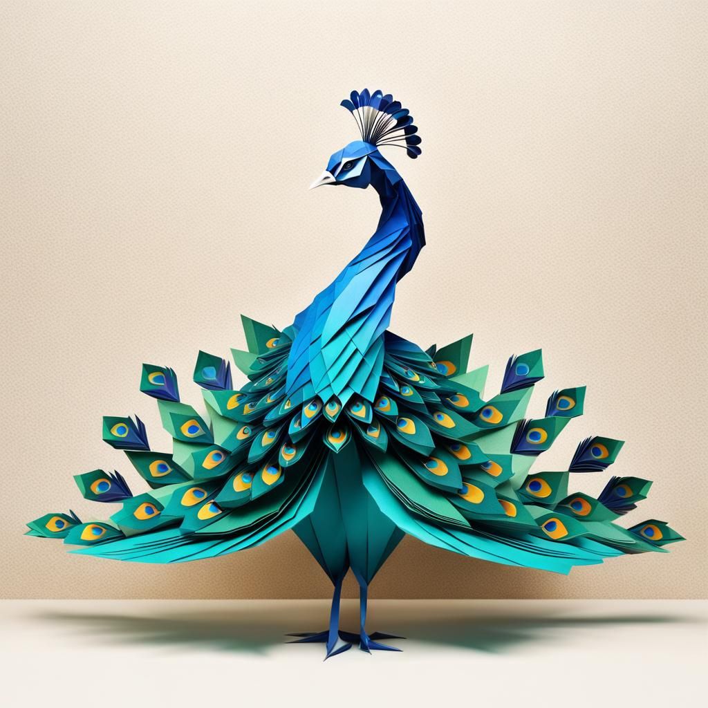 Origami Peacock Papercraft in 8K Resolution