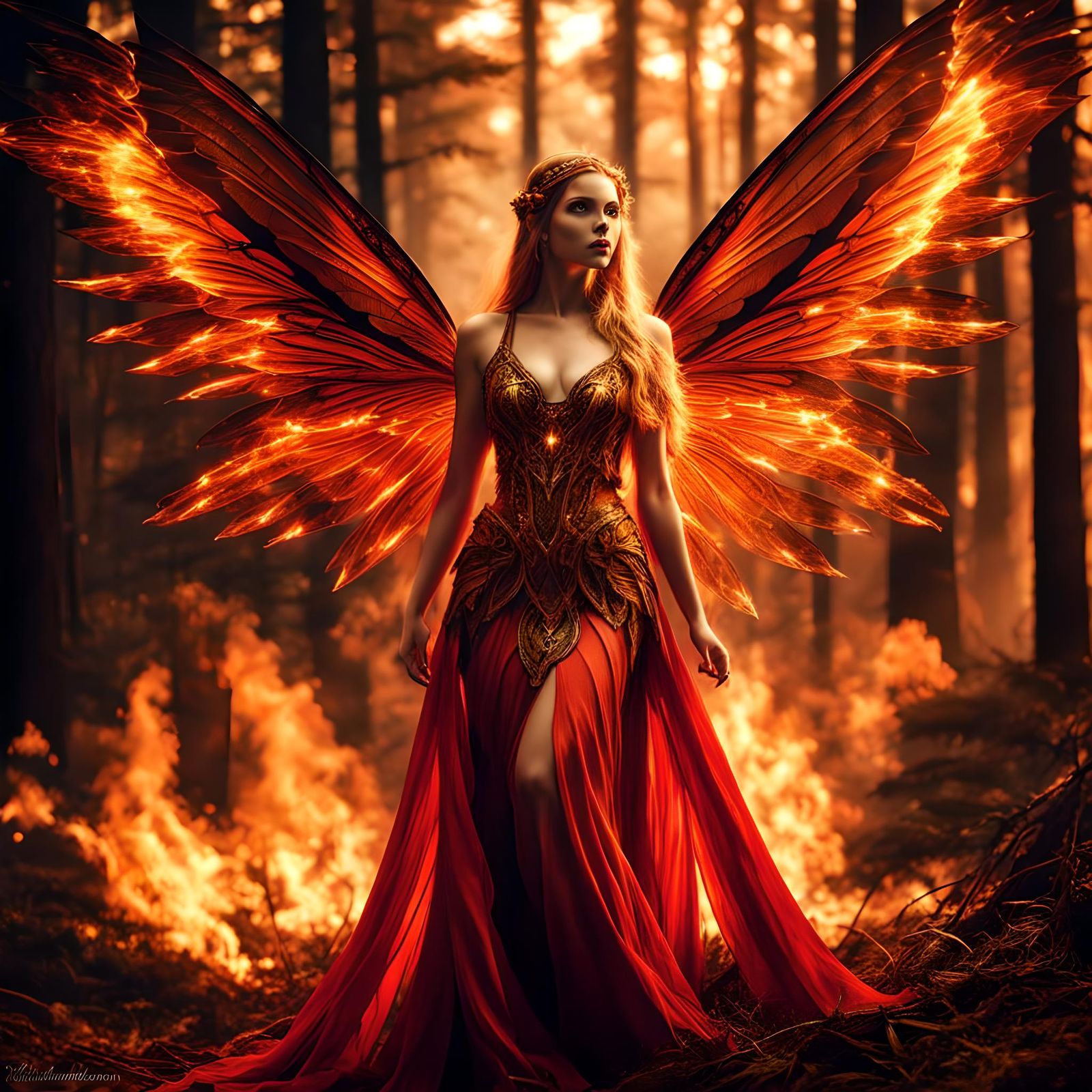 Fiery Fairy in a Burning Forest