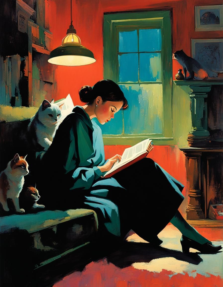 Girl Reading in Haunted Den: Fine Art Illustration