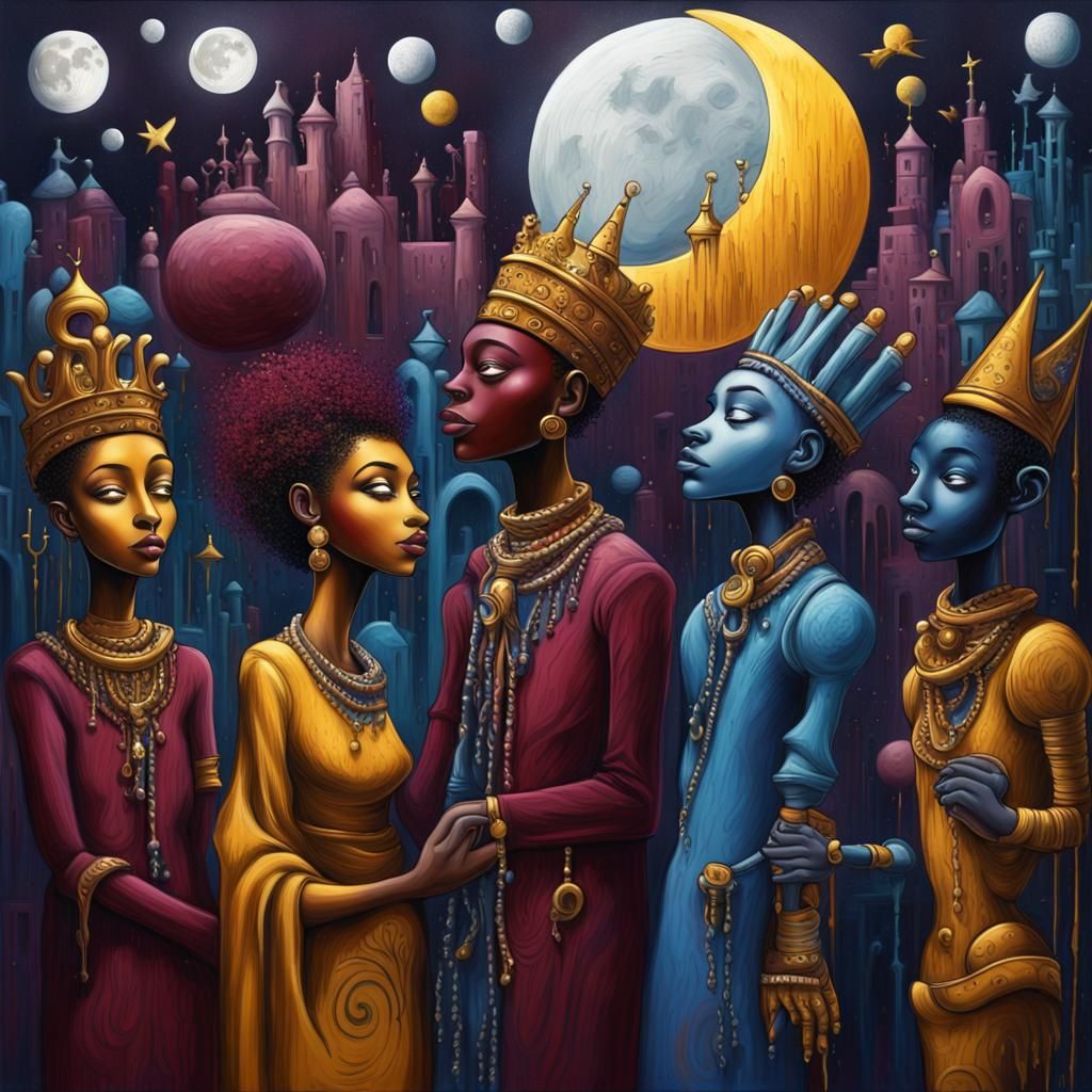 Dreamy African Kingdom Queen in Technicolor Surrealism
