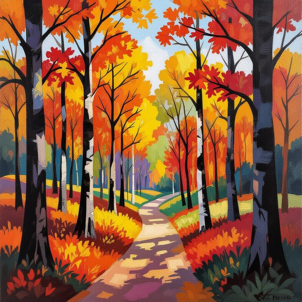 Autumn Woodland Scene in Matisse Style
