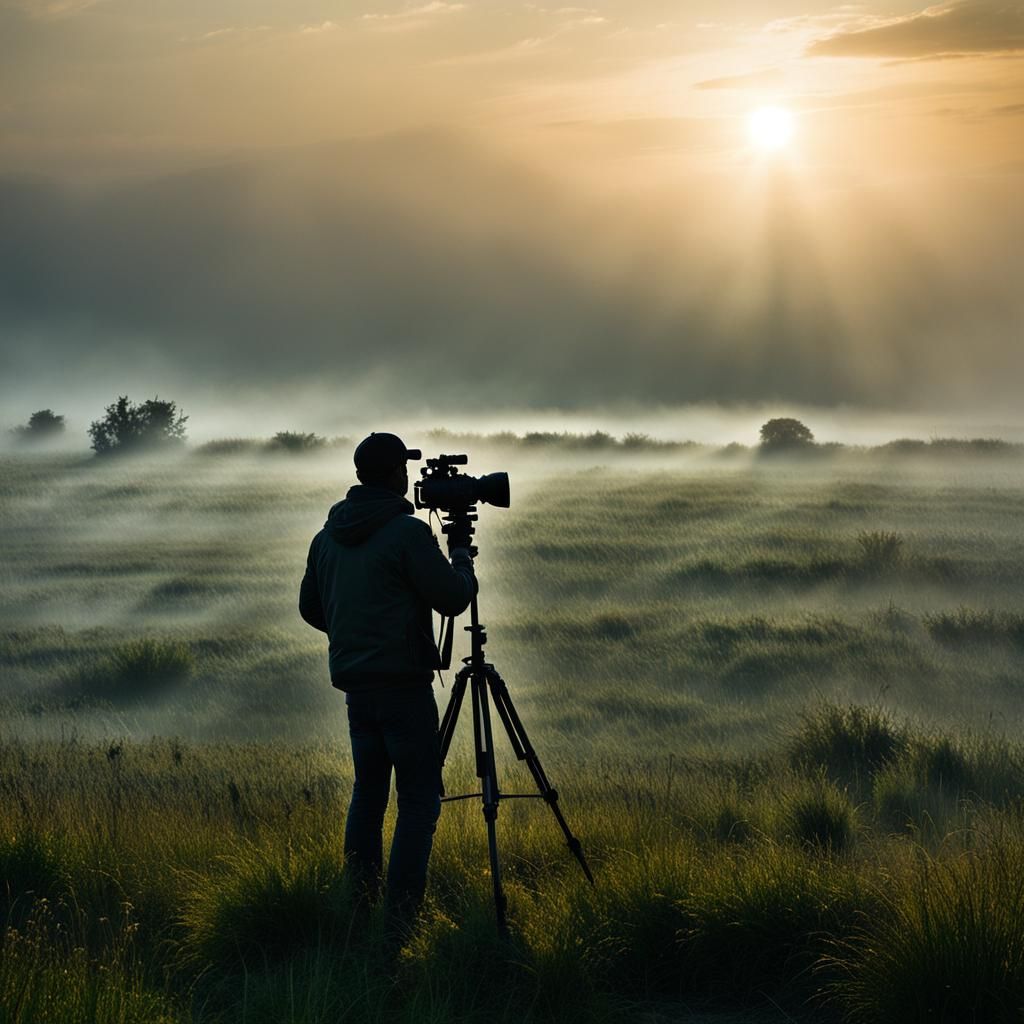 Misty Prairie Sunrise Silhouette in Hyperrealism